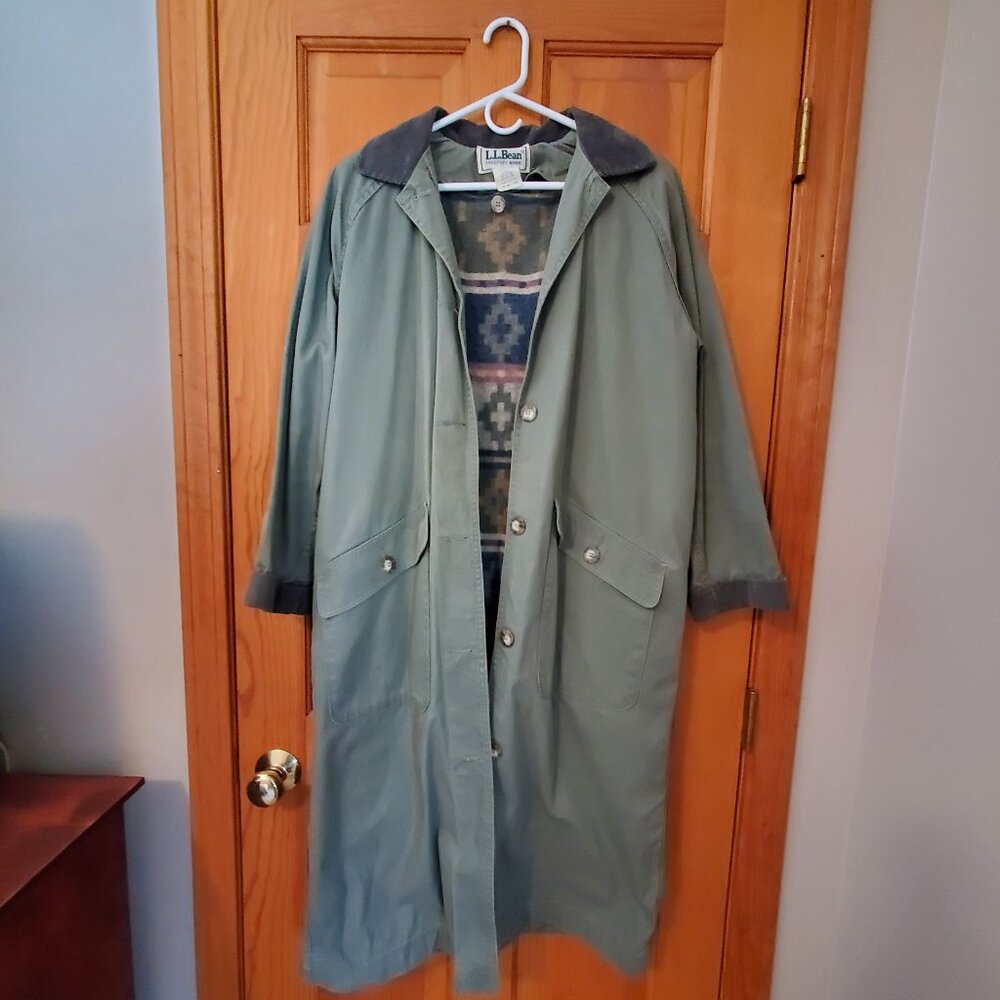 L.L. Bean Olive Green Trench Coat with Dark Collar